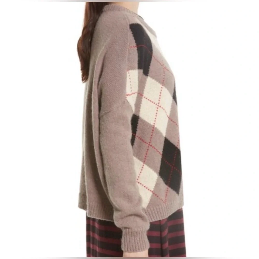 The Great Argyle Crewneck Sweater Tan Red Black